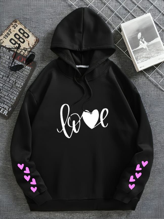 Printed Love Hoddie For Girls